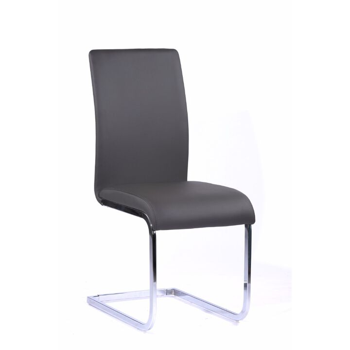 23 Inch Modern Dining Chair, Gray Leather, Metal Frame,Set of 2,Gray,Silver - Benzara