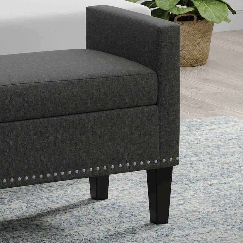 Rize Home 41.5 Storage Bench with Nailhead Trim - Dark Gray image number 3