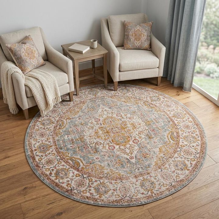 HomeRoots Oriental Distressed Round Rug