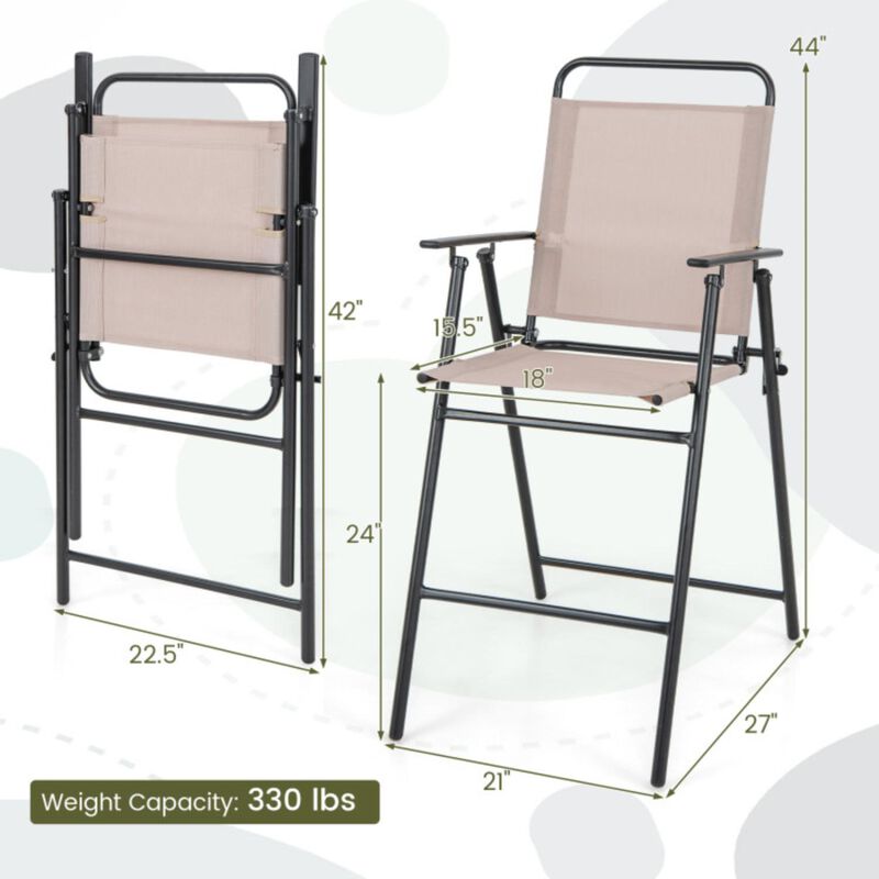 Hivvago Set of 2 Patio Folding Bar-Height Chairs with Armrests and Quick-Drying Seat-Beige