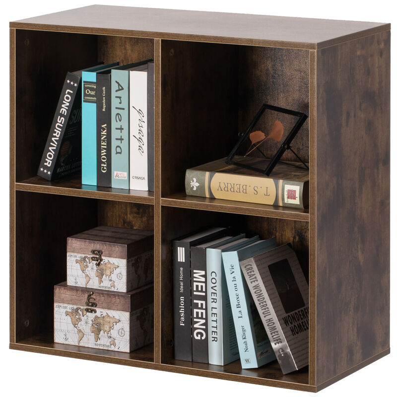 Modern Wooden Toy Storage Bookshelf 4 Cube Organizer Square Bookcase, Walnut