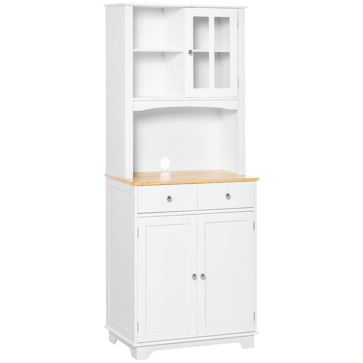 HOMCOM Freestanding 67" Kitchen Buffet with Hutch, Pantry Cabinet with Microwave Stand, Adjustable Shelf, 2 Drawers, Cupboard, White