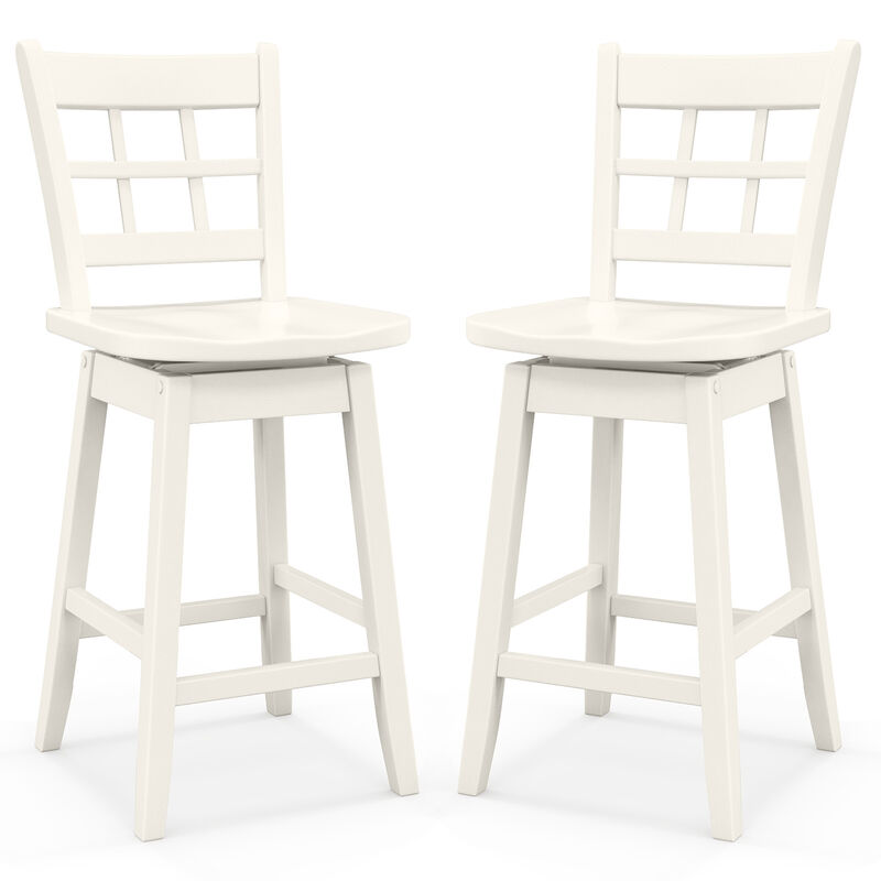 Set of 2 Counter Height Barstools with 6-Grid Hollow Back and Seat Stylish and Comfortable Design
