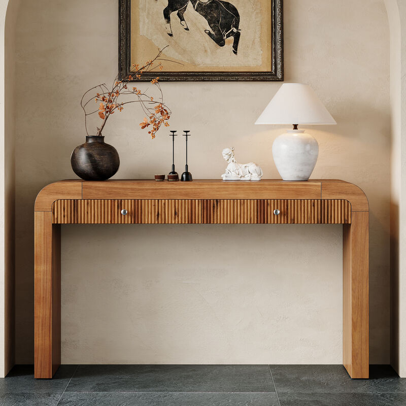 Merax Rustic Console Table with Fluted Drawer Front
