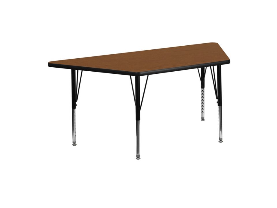 22.5''W x 45''L Trapezoid Oak HP Laminate Activity Table - Height Adjustable Short Legs