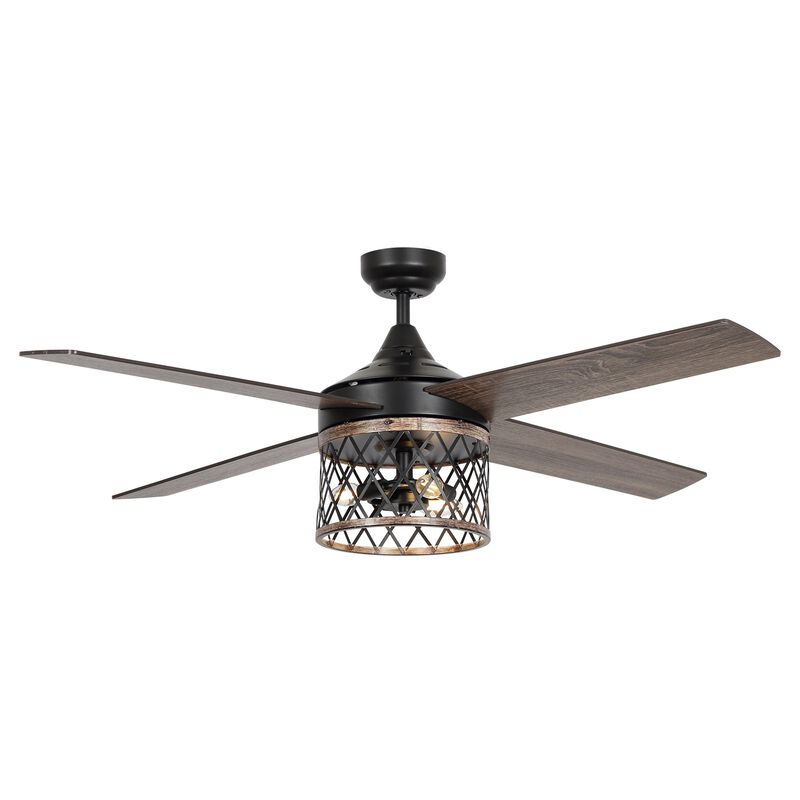52" Farmhouse 4-Blade Caged Ceiling Fan with Remote Control