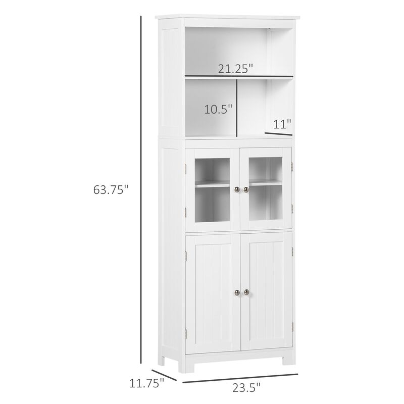 White Kitchen Tower: 63" Hutch Cabinet with 4-Door Pantry Storage