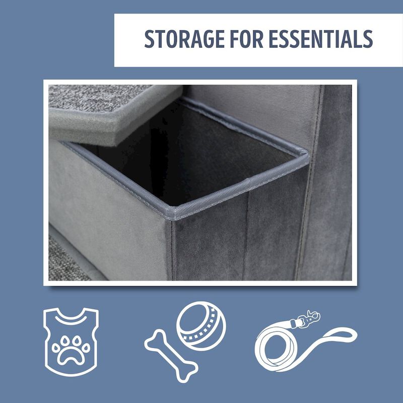 TRIXIE 3-Step Foldable Velour Pet Stairs with Storage, Gray image number 5