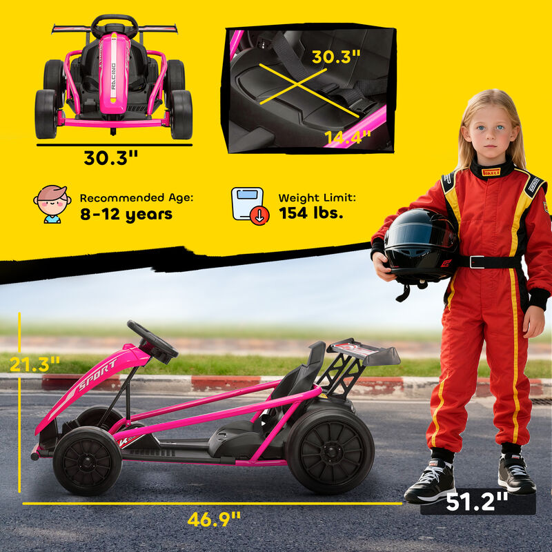 BreeBe 24V 7AH Kids Electric Go Kart, 8.1 MPH Battery Powered Drift Kart with Dual Motors, Soft Start image number 2