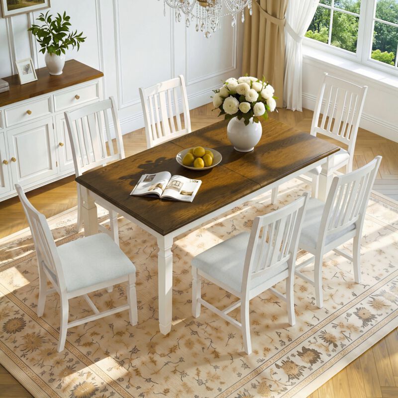 Wevelk Farmhouse 7‑Piece Extendable Dining Table Set image number 1