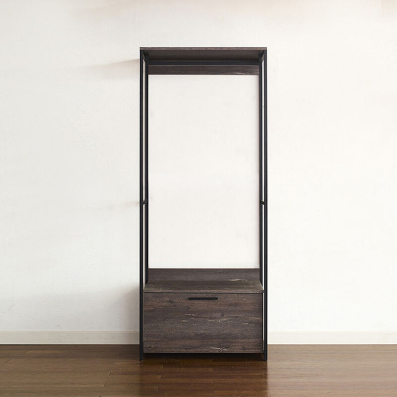 FC Design Klair Living Wood and Metal Walk-in Closet with One Drawer in Rustic Gray