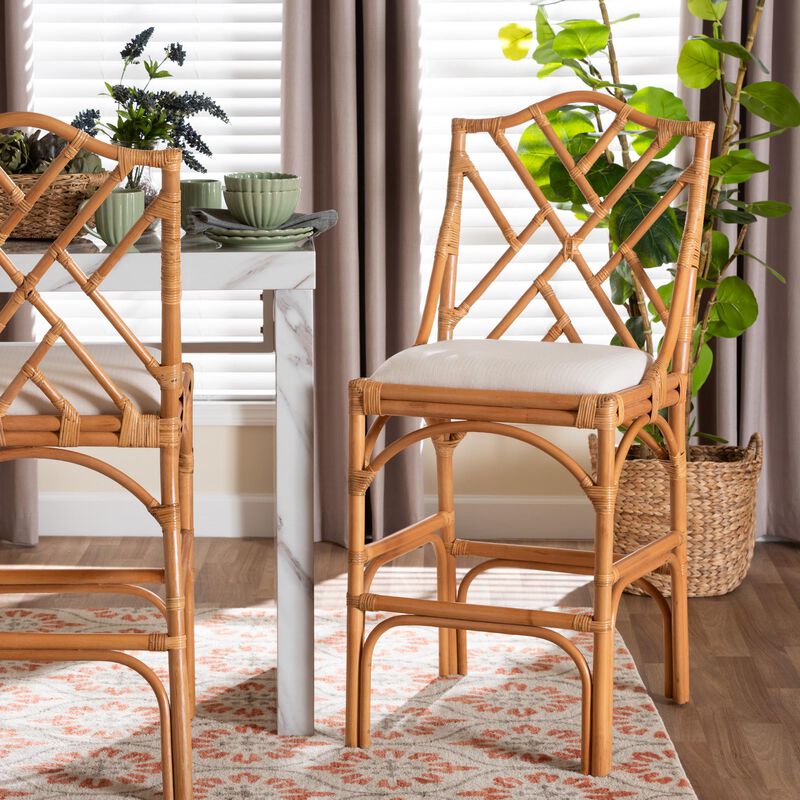 bali & pari Cedric Natural Rattan Bar Stool with Cushioned Seat image number 7