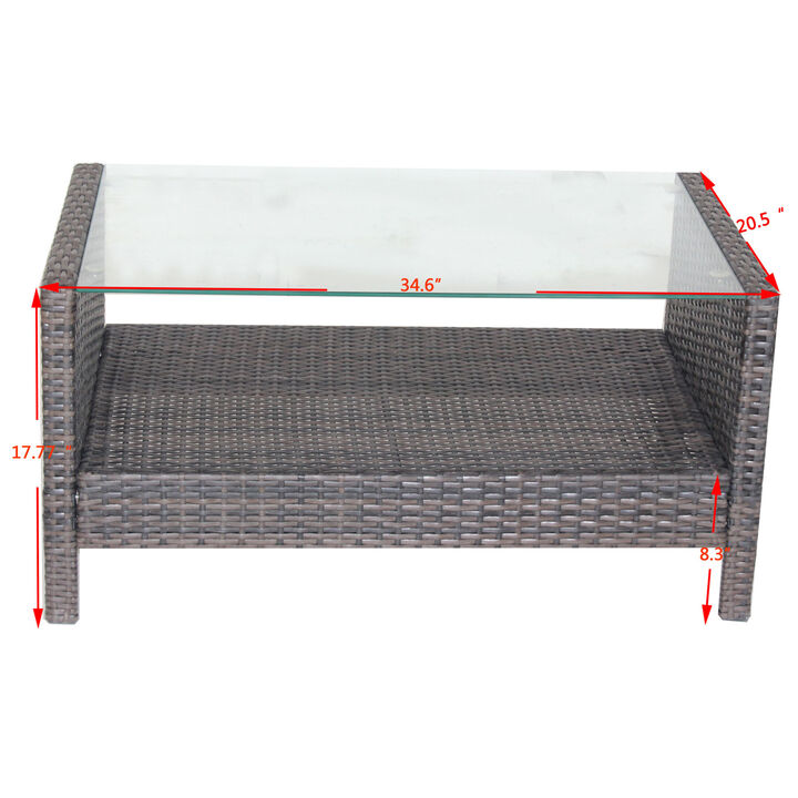 Streamdale Outdoor Patio Furniture Coffee Table With Clear Tempered Glass