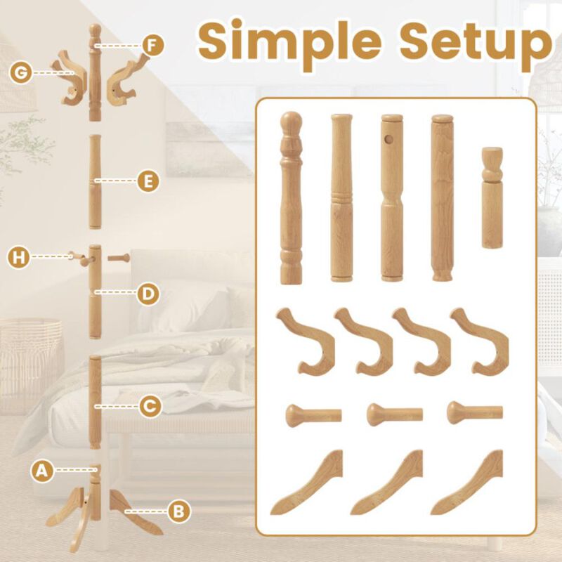 Hivvago Solid Wood Hall Tree with 11 Hooks and 3 Height Options for Entryway