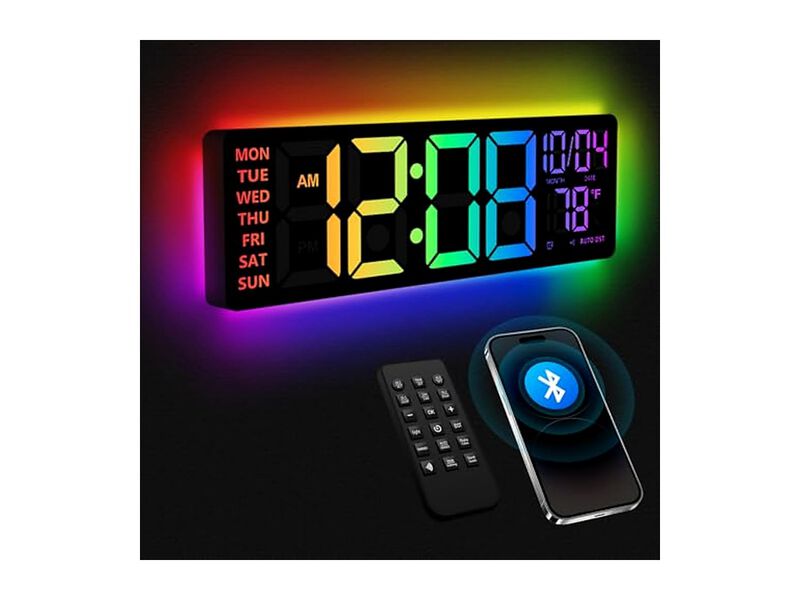 RGB LED Digital Color Display Night Wall Clock 16 Inch Glow In Dark image number 0