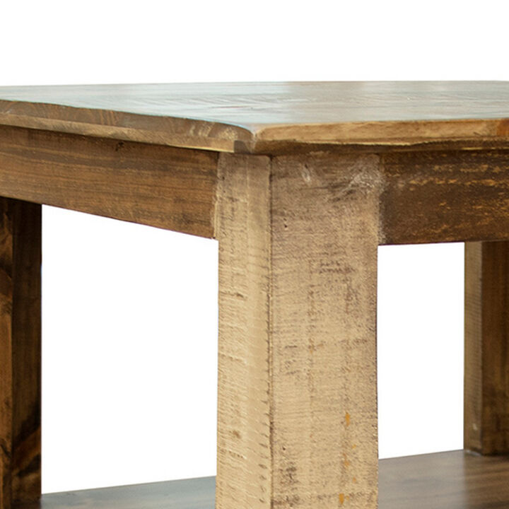 Fena 26 Inch 2 Drawer End Table, Open Shelf, Multicolor Distress Pine Wood-Benzara