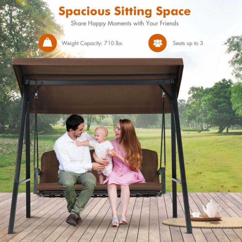 Hivvago Outdoor 3-Seat Porch Swing with Adjust Canopy and Cushions