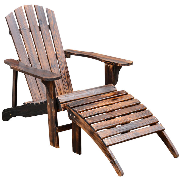 Outsunny Wooden Adirondack Chair with Ottoman, Outdoor Fire Pit Chair, Patio Lounge Chair that Supports Up to 330 lbs., Rustic Brown