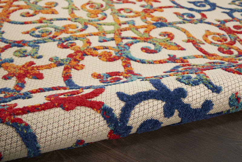 HomeRoots 10' X 14' Ivory Blue Orange Green And Red Medallion Indoor Outdoor Area Rug image number 3