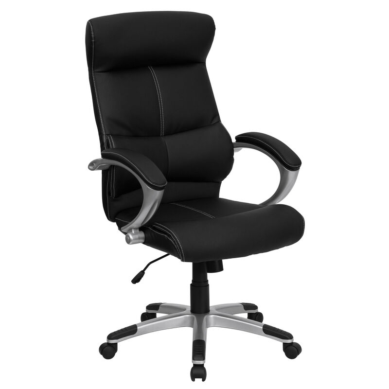 Karen High Back LeatherSoft Executive Swivel Office Chair with Curved Headrest and Line Stitching image number 1