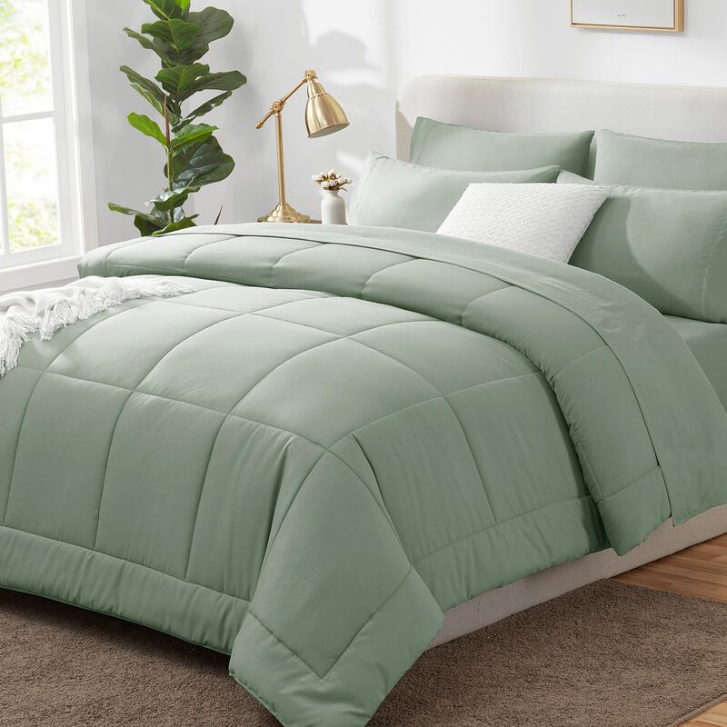 CozyLux Full Size Comforter Sets - 7 Pieces Bed in a Bag Set Sage Green, Bedding Sets Full with All Season Quilted Comforter, Fl