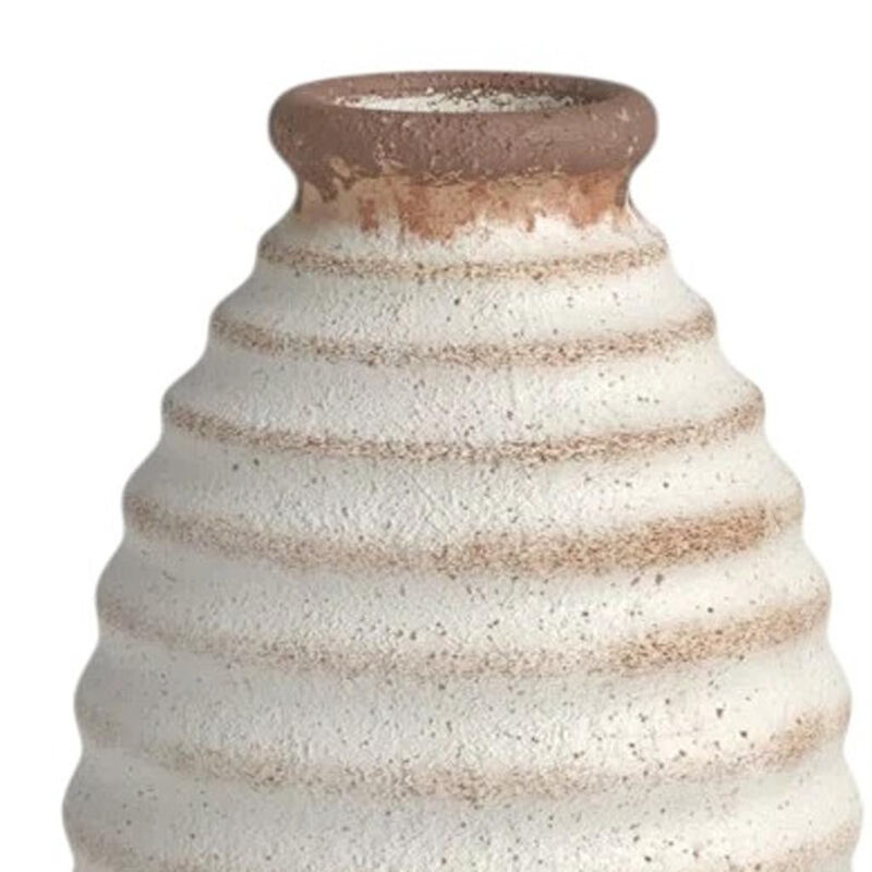 HomeRoots 11" Ivory And Brown Round Ceramic Table Vase image number 2