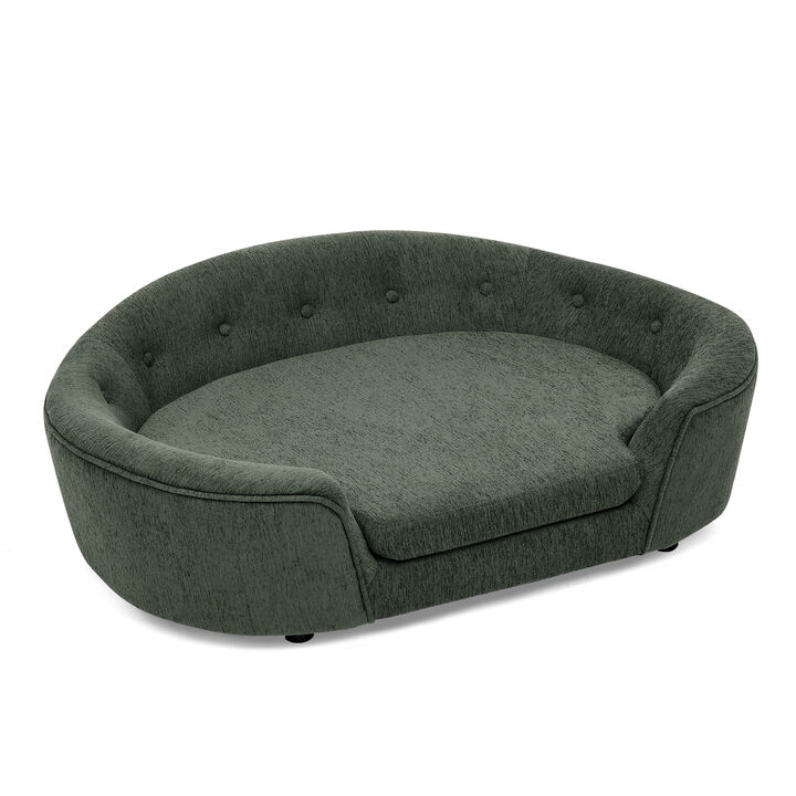 Modern Dog Bed Pet Sofa Oval Semi-Enclosed Dog Sofa Linen Soft Pet Couch