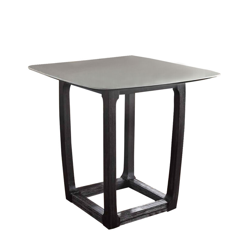 Square Marble Top Counter Height Wooden Table with Sled Base, Gray - Benzara