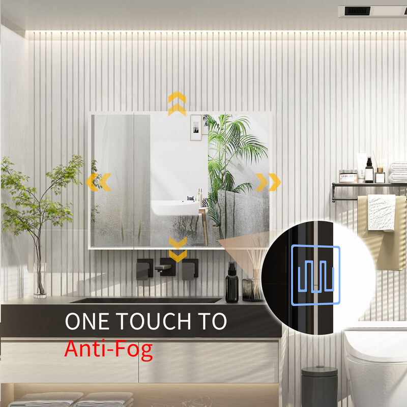 FUFU&GAGA Adjustable 3-Color LED Lighted Mirror Cabinet with Defogger Function and Built-in Storage Shelves, Independent Anti-Fog Switch, (45.9 in. W x 5.1 in. D x 34.6 in. H), White