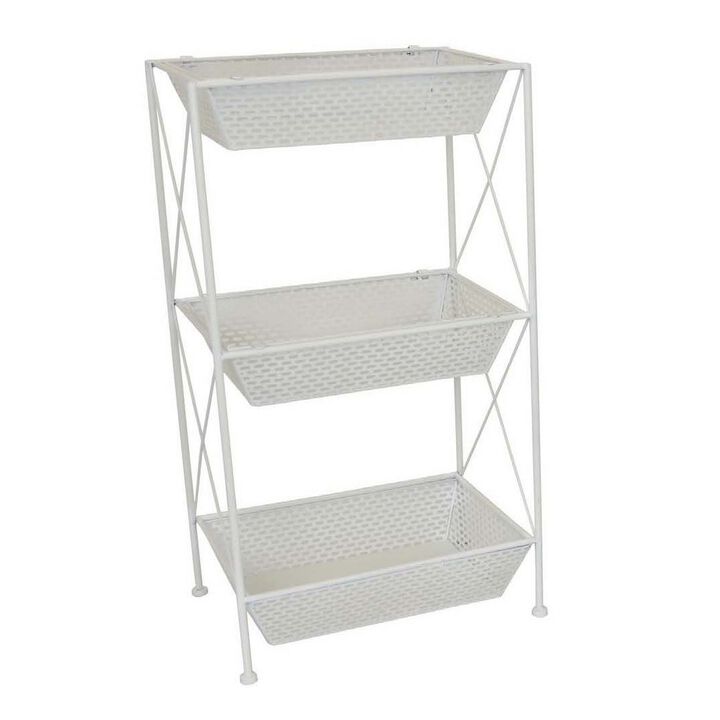 30 Inch Plant Stands Set of 2, Open Metal Frame, 6 Square Baskets, White - Benzara