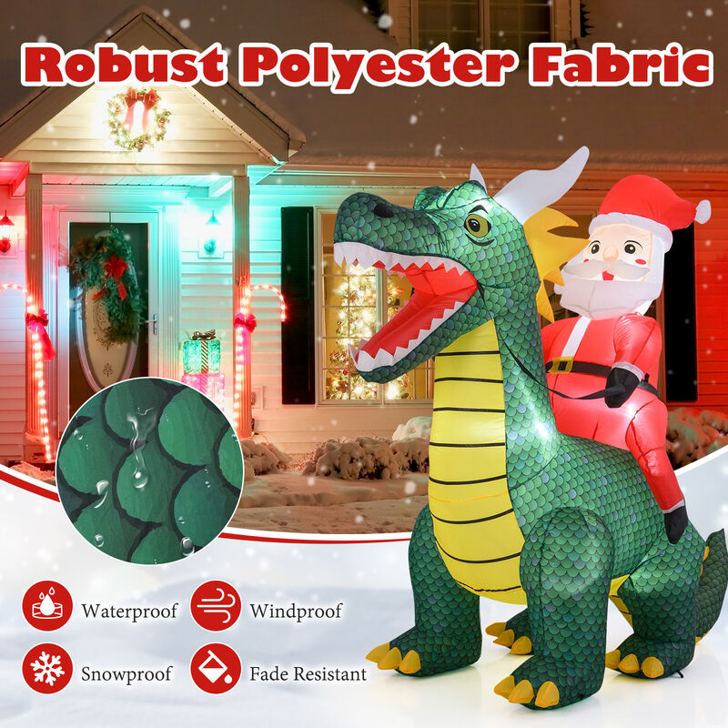 6.7 Feet Inflatable Santa Claus on Dinosaur, Outdoor Christmas Decor with LED Lights image number 7