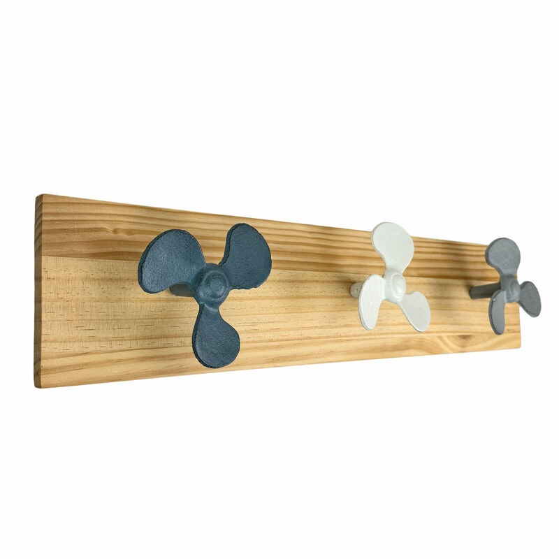 Zeckos 24 Inch Boat Propeller Wall Hooks Rack on Natural Wood Board, Nautical Multicolor Metal and Wood Wall Mounted Coat and Towel Hook Rail for Entryway, Bathroom, Coastal Spaces image number 1
