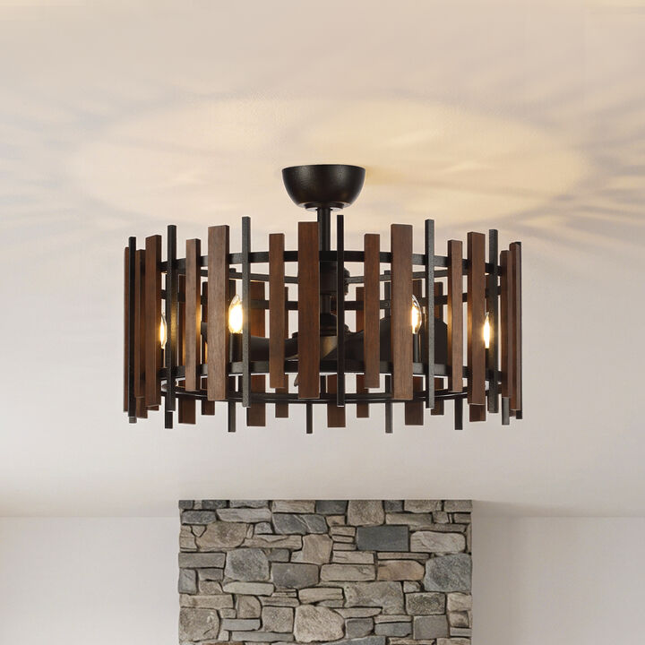 31" Modern Farmhouse Black Reversible 6-Speed Caged Ceiling Fan with Light and Remote for Bedroom, Living Room or Dining Room