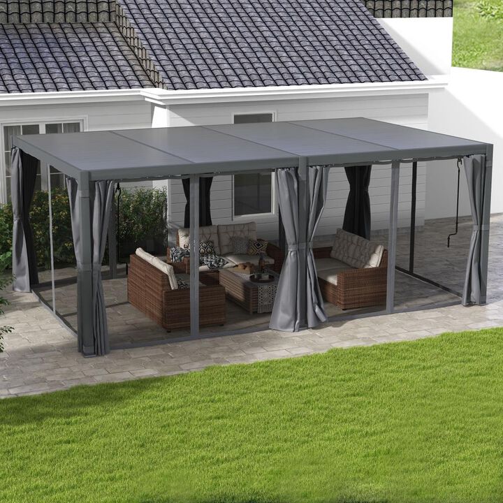 Hivvago 12x19 Outdoor Louvered Pergola with Privacy Curtains