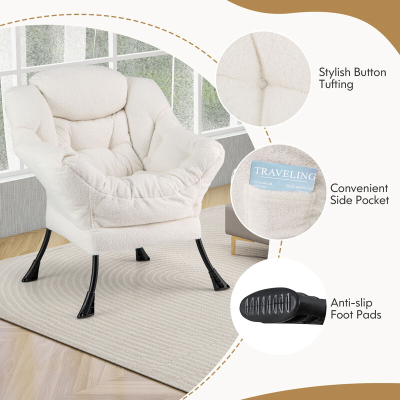 Modern Accent Chair with Folding Footrest and Removable Head Pillow