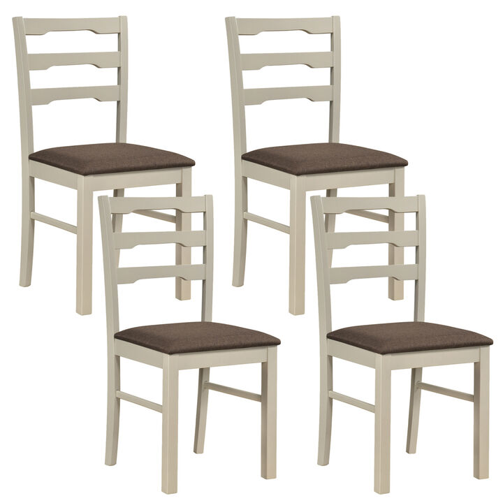 Set of 4 Upholstered Kitchen Chairs with Wooden Legs Linen Look Dining Room Chair Set-Ivory