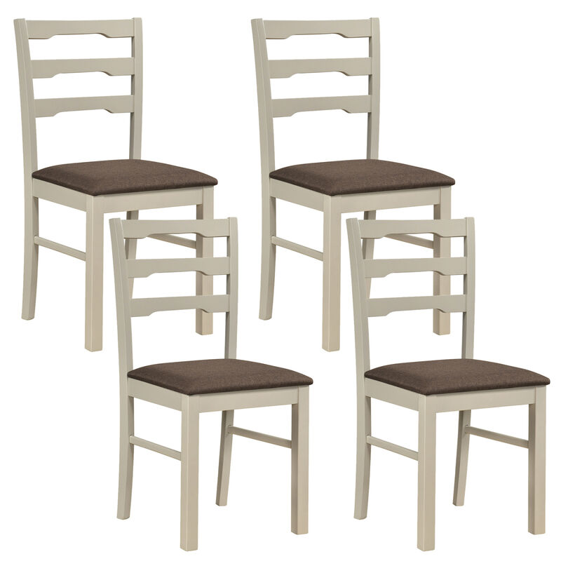 Set of 4 Upholstered Kitchen Chairs with Wooden Legs Linen Look Dining Room Chair Set-Ivory image number 0