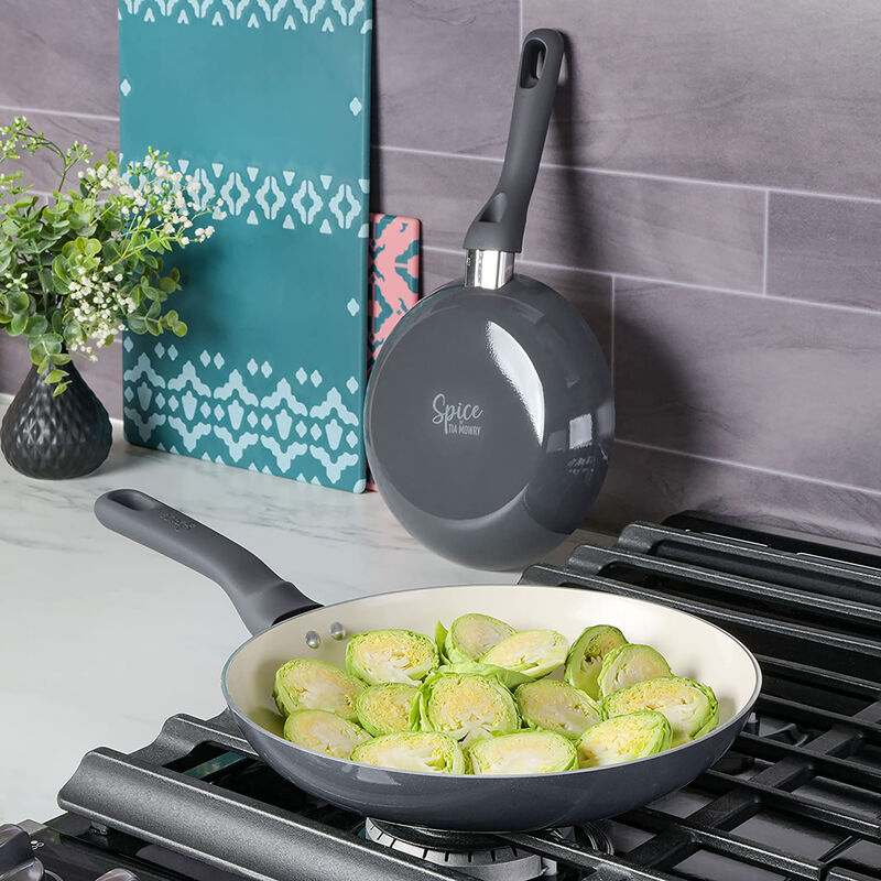 Spice by Tia Mowry Savory Saffron 2 Piece Ceramic Nonstick Aluminum Frying Pan Set in Grey