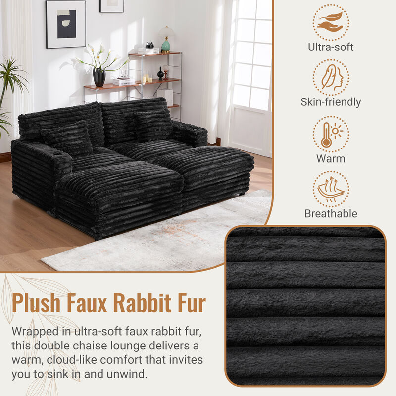 Merax Oversized Chaise Sofa  Loveseats with Plush Faux Rabbit Fur, Deep Seating, Built-in USB Charging image number 4