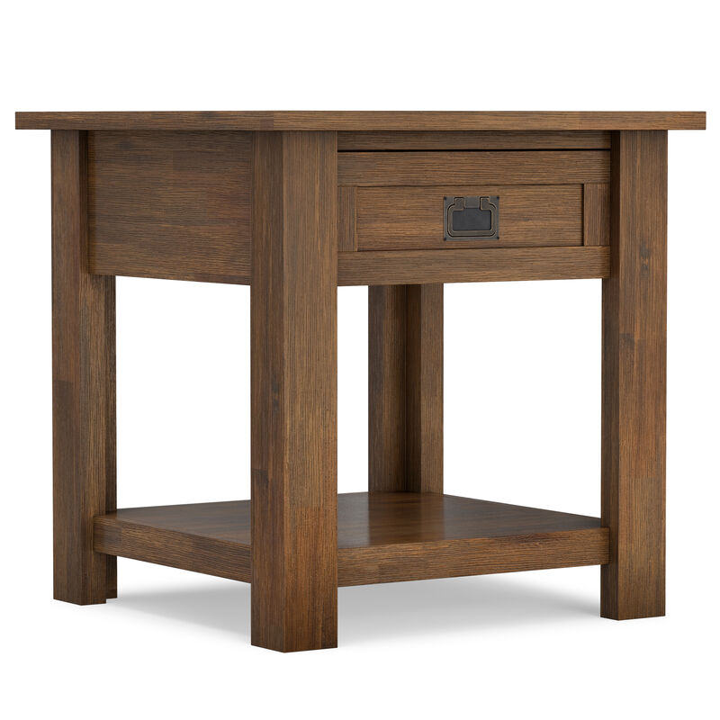 Monroe SOLID ACACIA WOOD 22 inch Wide Square Rustic End Table in Rustic Natural Aged Brown