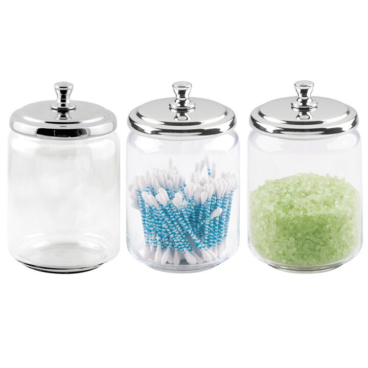 mDesign Small Round Glass Apothecary Storage Canister Jars, 3 Pack
