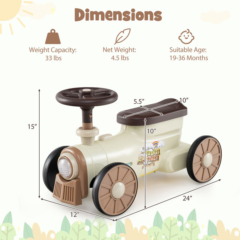 Toddler Ride-On Toy with Steering Wheel and Push-Button Train Whistle image number 2