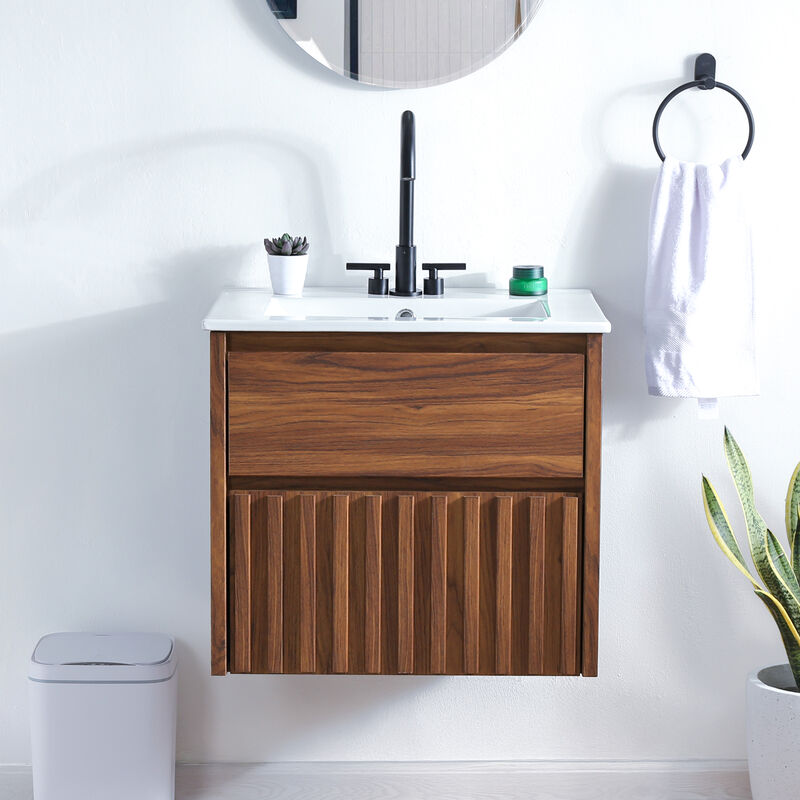 Sherwin 24 in. W x 18 in. x D x 20 in. H Slat Modern Coastal 2-Drawer Wall Mounted Bath Vanity Cabinet Only (Sink Basin Not Included)