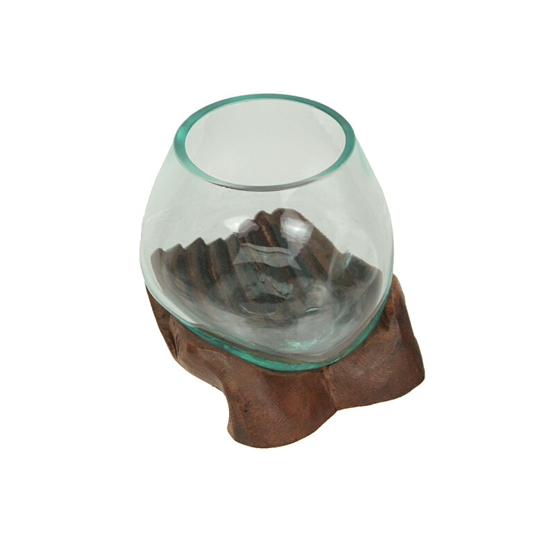 Blown Molten Glass and Carved Wood Hands Decorative Bowl image number 4