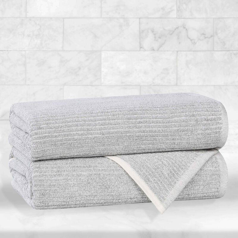 2-Piece Ribbed Bath Towel Set, Medium Weight Cotton Blend for Bathroom image number 1