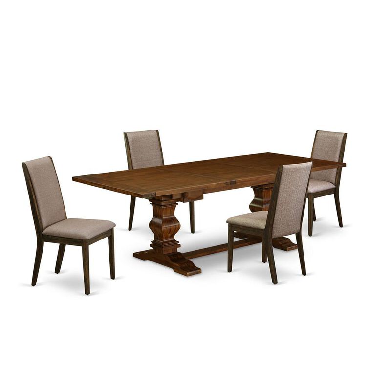 East West Furniture 5 Piece Dining Table Set for 4 Includes a Rectangle Kitchen Table with Removable Leaf and 4 Dark Khaki Linen Fabric Parsons Chairs, 42x92 Inch, Walnut