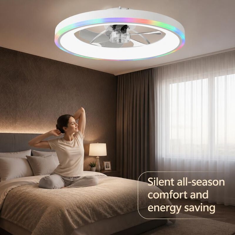 ELEMENT ACE Low Profile Flush Mount RGB Ceiling Fan, Dimmable LED Light, 6-Speed Reversible Silent Motor with Remote APP image number 4