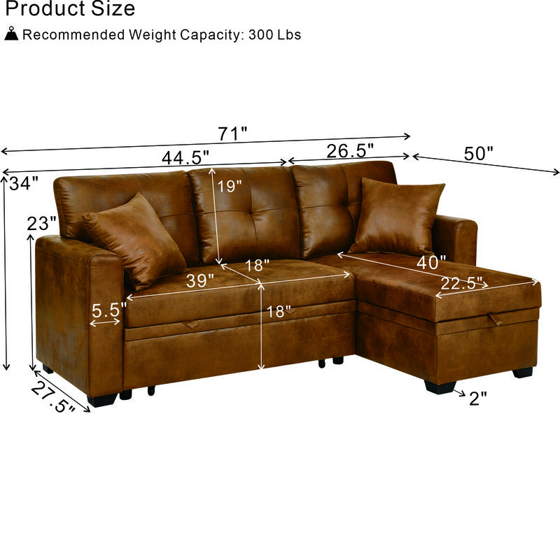 Jomple Foil Fabric Sectional Sleeper sofa image number 5
