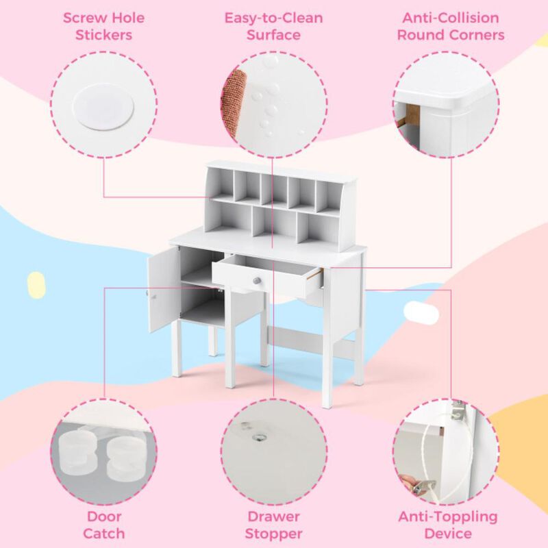 Hivvago Kids Study Desk and Chair Set with Chair Hutch and Storage Cabinet for 3+ Years Old