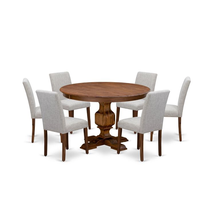 East West Furniture F3AB7-N35 7Pc Dining Table Set - Round Table and 6 Parson Chairs - Antique Walnut Color